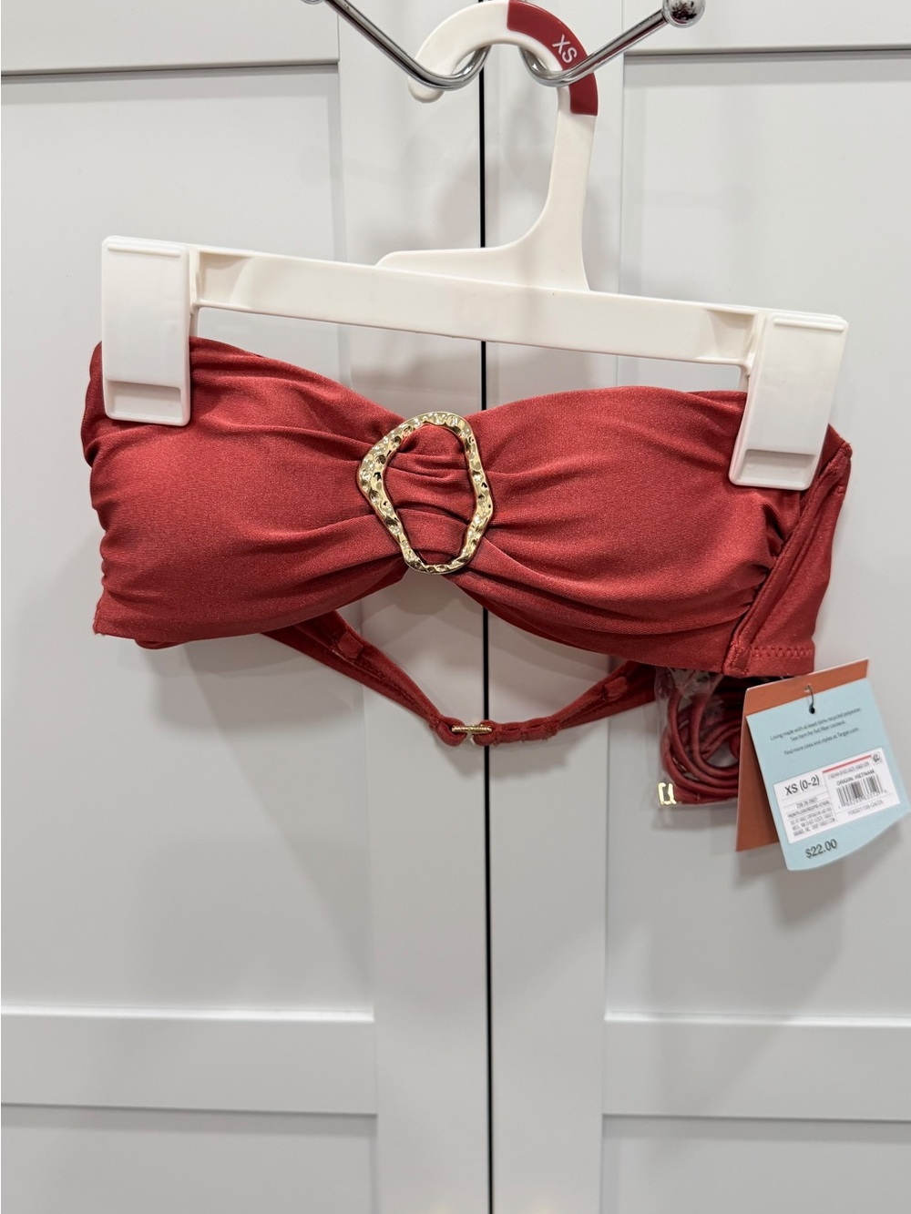 Shade & Shore Rust Red Bandeau Top with Gold Ring Accent